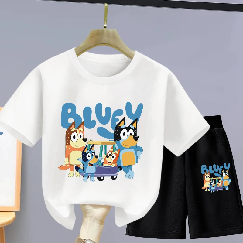 

Детский комплект с синей одеждой, футболка из чистого хлопка, лето 2023, новый повседневный комплект с короткими рукавами и шортами для мальчиков с героями мультфильмов