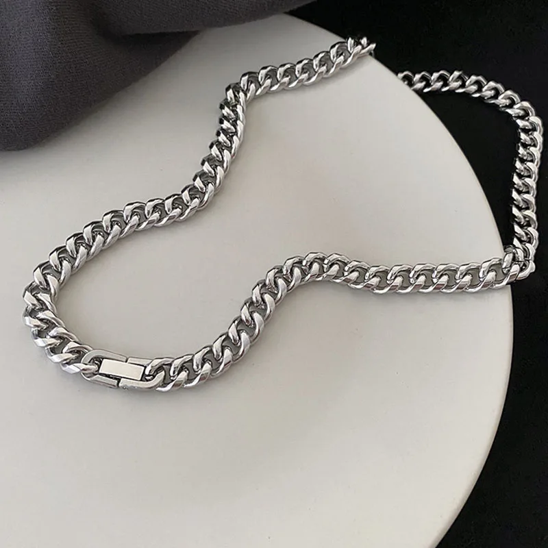 6/8 MM Stainless Steel Cuban Chains Necklace for Men Women Hiphop Punk Neck Chains Classic Cuba Necklaces Male Steel Chains New