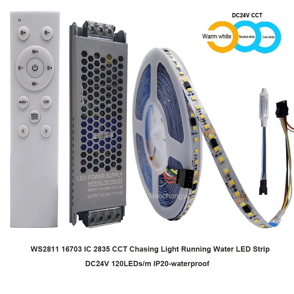 WS2811 2835 CCT Chasing Light Running Water LED Strip 120Leds/m With Backflow Marquee DC24v Embedded Linear Tape Home Decorate