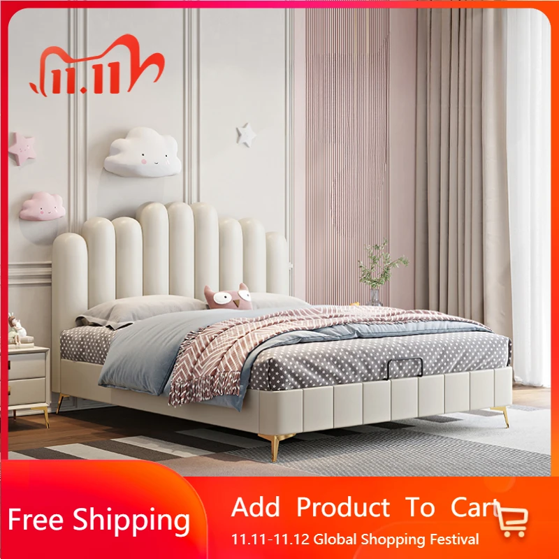 

Korean Modern Childrens Bed Elegant Leather Villa Loft Children Beds Salon Comferter Luxury Trendy Cama Infantil Hotel Furniture