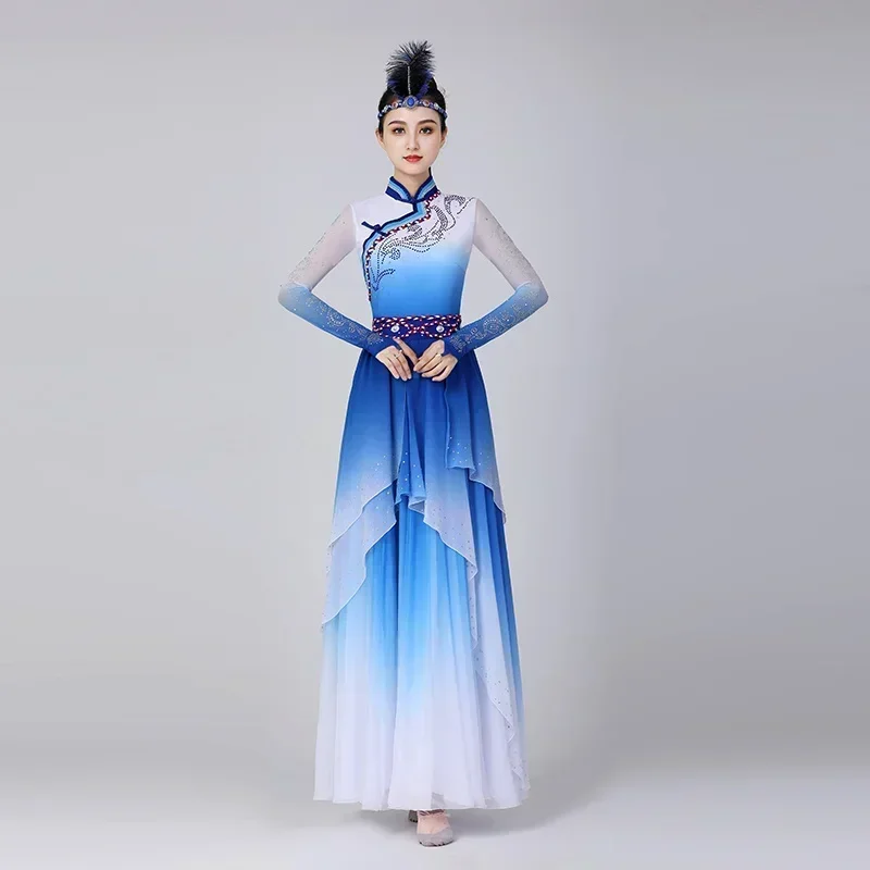 Mongolian Dance Costume Chinese Ethnic Style Adult Minority Costumes Dress Tibetan Dance Costume Practice Skirt Performance