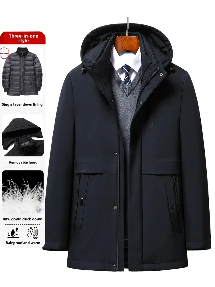 

Мужская зимняя пуховая куртка, внутренняя одежда, ветрозащитная теплая съемная шапка с наполнителем Du down, полиэфирная ткань, пальто Busin Sle