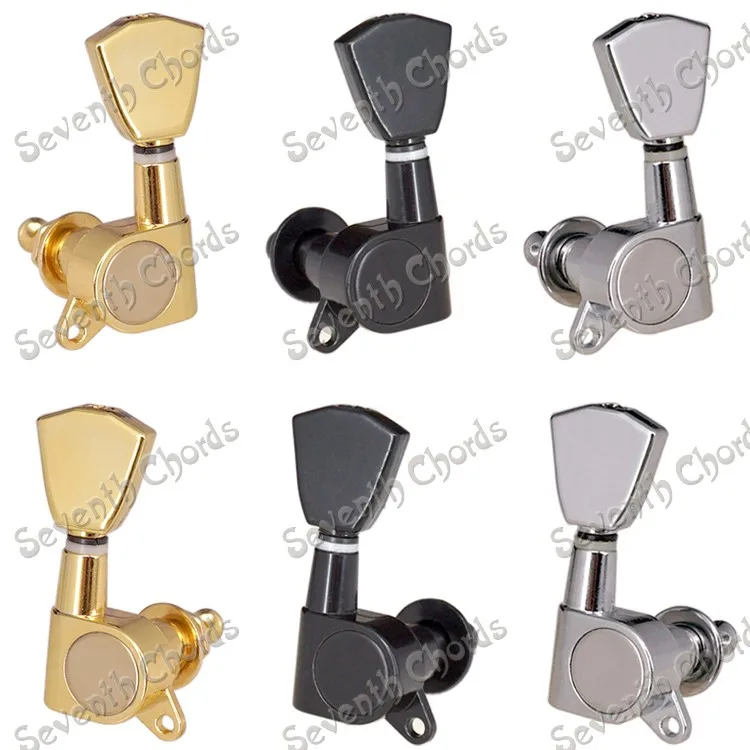 A Set 6 Pcs Trapezoid Buttons String Tuning Pegs keys Tuners Machine Heads for Acoustic Electric Guitar - Chrome Black Gold