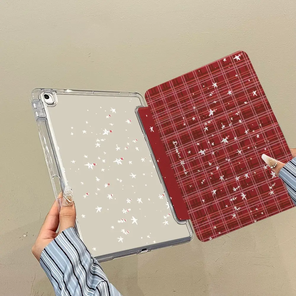 

Red Checkered Stars iPad Case For iPad Pro 11 13in 2025 iPad Pro 12.9in Air7 10th 11th M4/5 3+y Fold Anti-fall Protective Cover