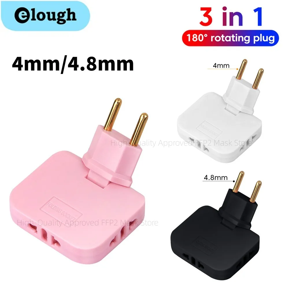 Elough EU Plug 180° Rotatable EU Socket Adapter 3-In-1 4.0/4.8mm EU Extension Plug Multi Plug Mini Slim Wireless Socket Adapter