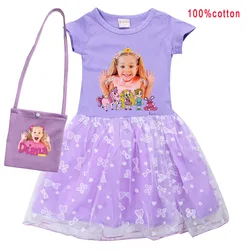 Lovely Diana and Roma Show Dress Kids Summer Dress Baby Girls Casual Dresses & Bag 2pcs Sets Kids Wedding Party Princess Vestido