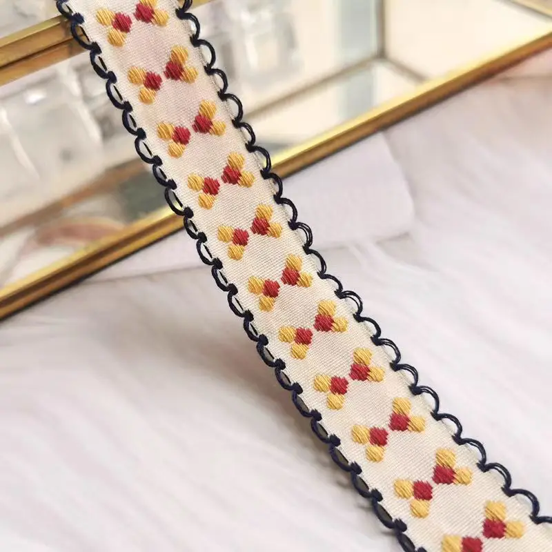 Width 2CM Pink Blue Love Ethnic Style Ribbon Color Embroidered Lace Flower Ribbon Handmade Accessories DIY High Quality