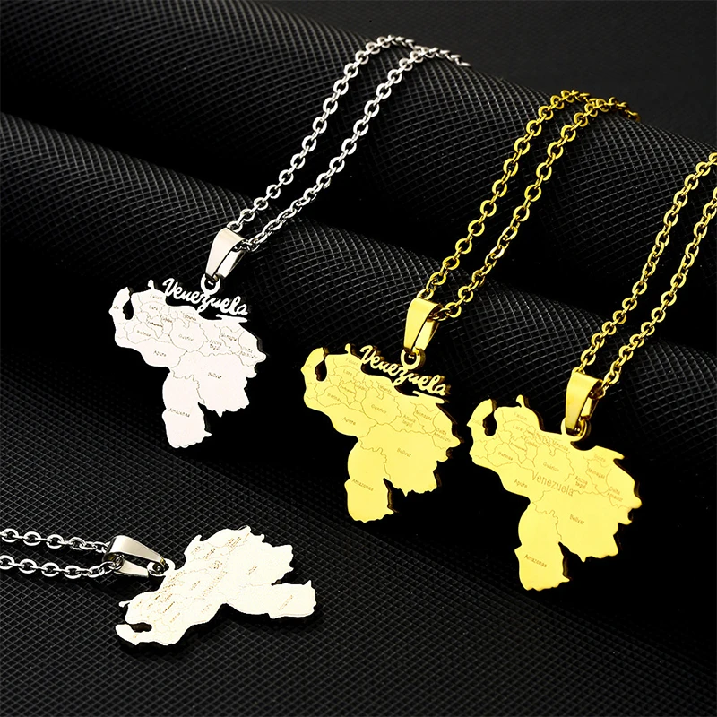 Stainless Steel Venezuela Map City Pendant Necklace Unisex Couple Ethnic Patriotic Jewelry Gift Hot Sale European Style