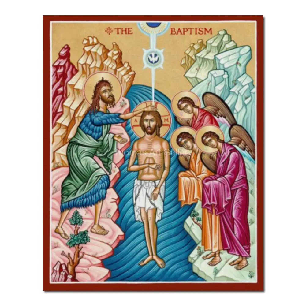 Baptism of Christ Icon Orthodox Canvas Print Theophany Jordan River Byzantine Wall Art for Chapel & Home Decor Gift
