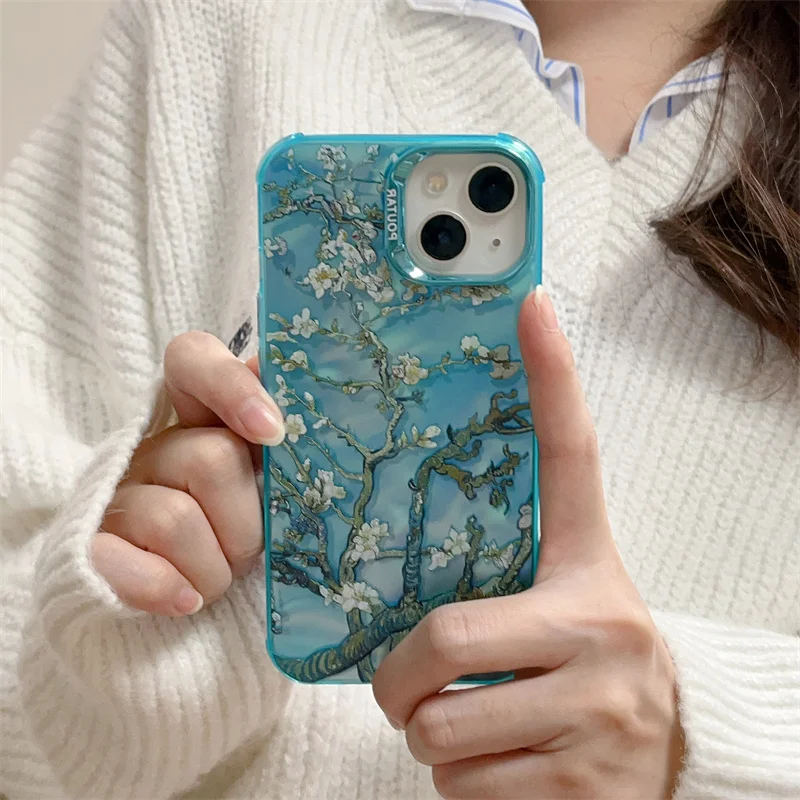 Fashion Apricot Blossom Phone Case For iPhone 16 15 Pro 11 12 13 14 Pro Max Cover Cute Flower Silicone Shockproof Cases Women