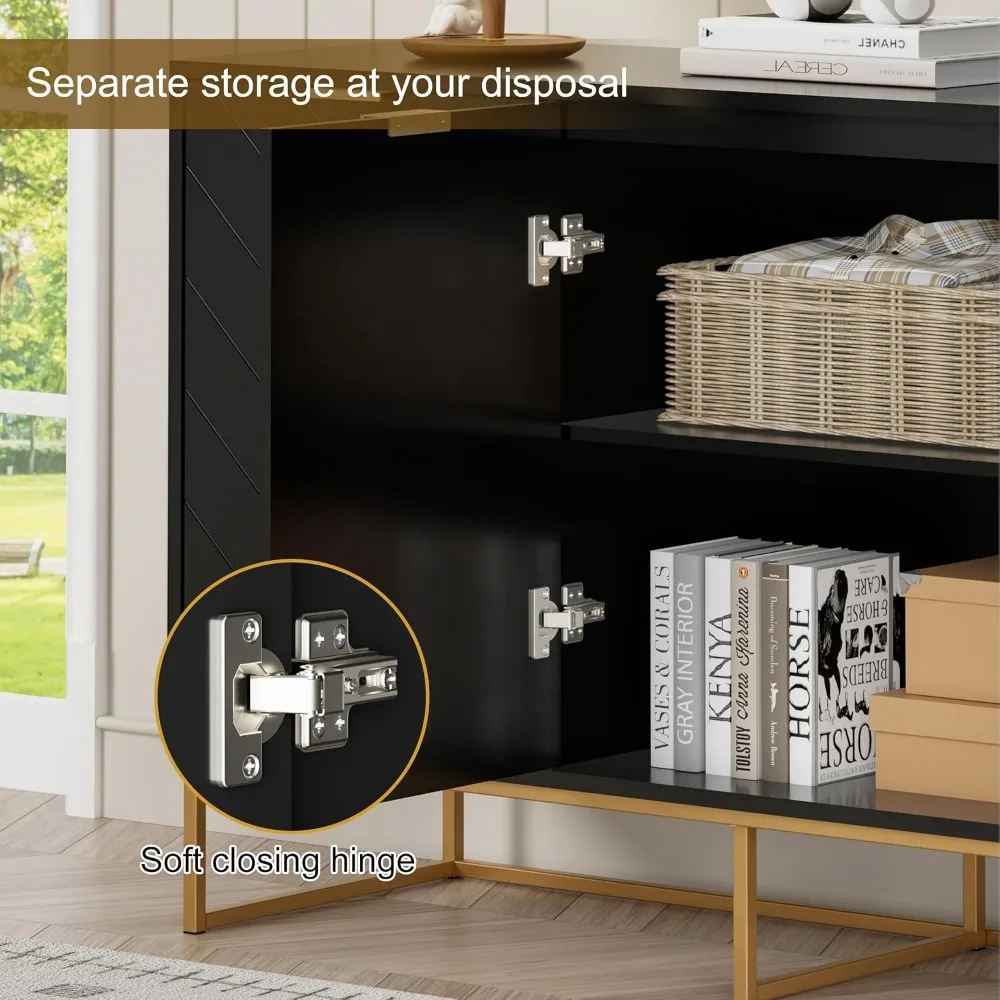 خزانة بوفيه سوداء بثلاثة أبواب مع رف قابل للتعديل للتخزين #6