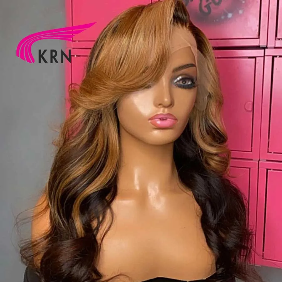 KRN 250 Density Highlight Color 13x4 Lace Front Wig with Side Part Blonde Remy Brazilian Hair 13x6 Lace Wigs for Women