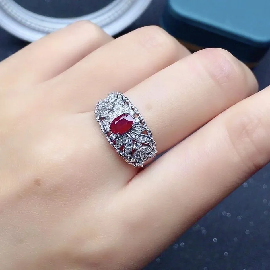 

Luxury 925 Silver Ruby Ring for Party 0.5ct 4mm*6mm 100% Natural Ruby Silver Ring Sterling Silver Ruby Jewelry
