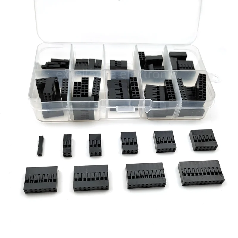 

62PCS/Box Double Row DuPont Rubber Shell 2.54mm Spacing DuPont Wire Plug Connector Black 2*2/3/4/7/8/9/10P
