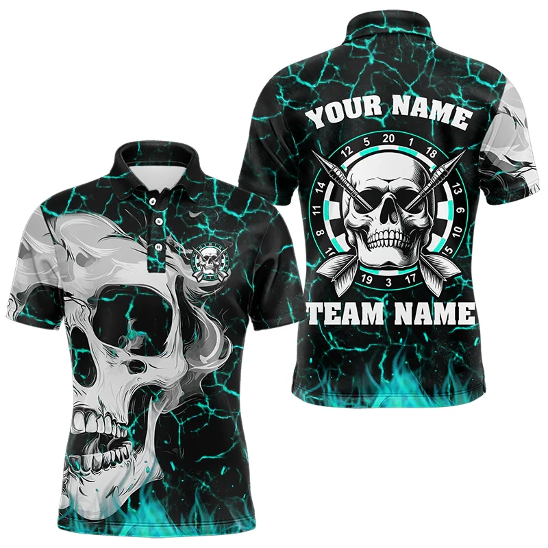 Trend 3D Darts Printed Polo Shirts Mens Fashion Custom Name Team Name Short Sleeve Polo Shirt Loose Casual Lapel Button Tees