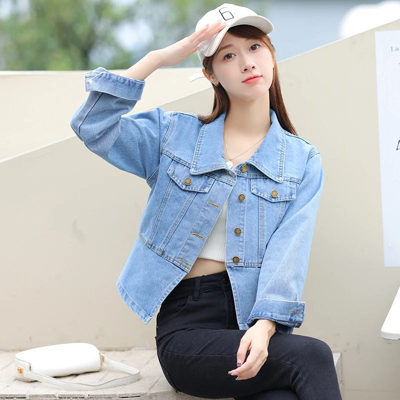 

Fashion New 2023 Jeans Jackets For Women Clothing Pockets Slim Denim Cropped Coat