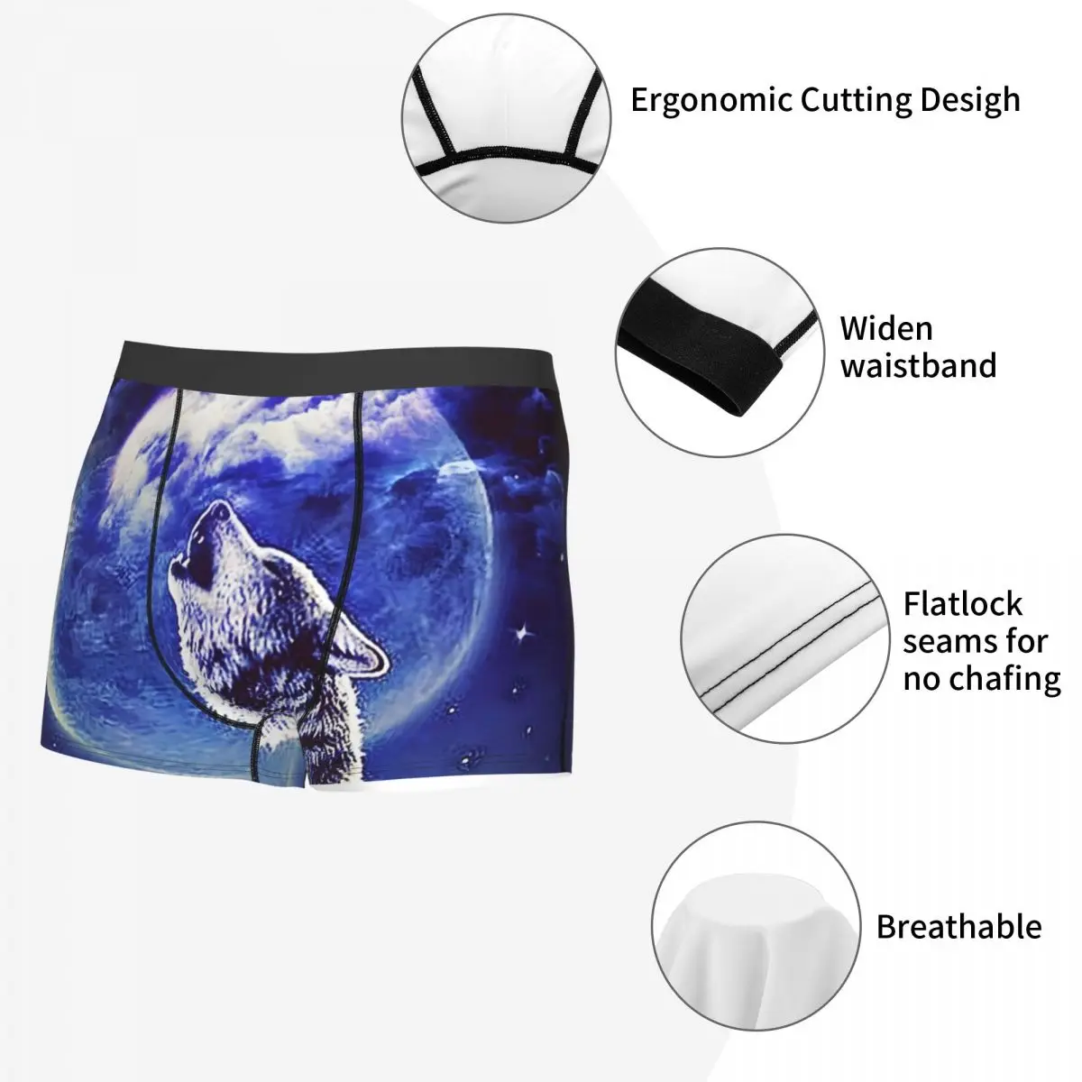 Space Galaxy Wolf Underpants Cotton Panties Man Underwear Sexy Cloud Moon Shorts Briefs