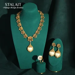 High Luxury Romantic Drop Baroque Pearl Pendant Vintage Jewelry Sets Cooper Flower Necklace Earring Ring Women Wedding Bride