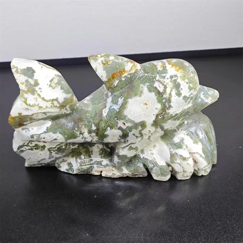 Natural Ocean Jasper Dolphin Carving Healing Stone Energy Gemstone Cute Home Office Decoration Gift 1PCS