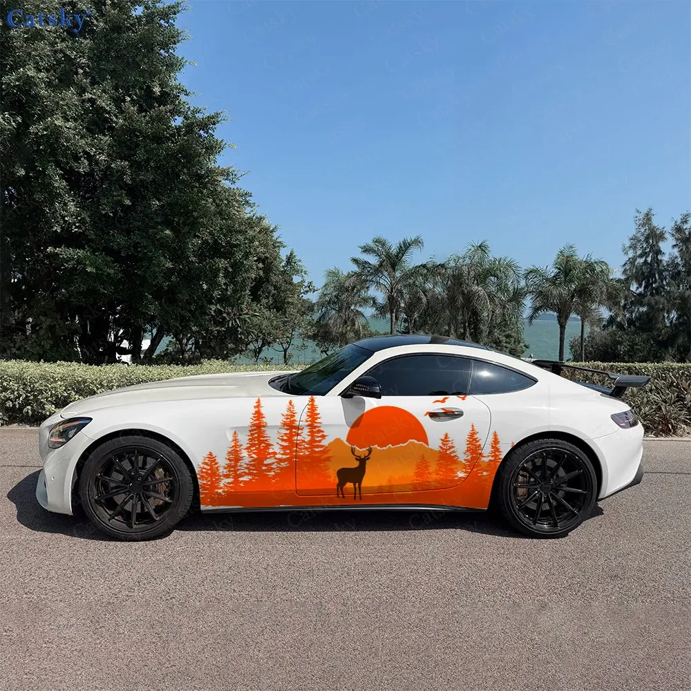 2pcs Forest Deer Splash Decal, Durable, Fade-Resistant, Enhance Vehicle Aesthetic With Bold Design Car Vinyl Wrap