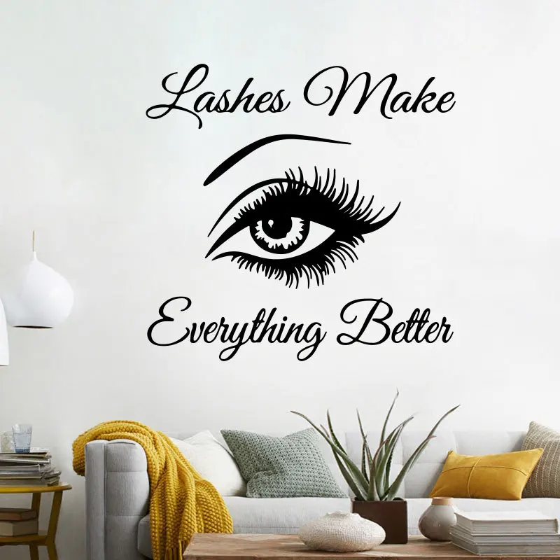 Eye Wall Sticker Eyebrows Home Lashes Mural PVC Beauty Salon Waterproof Black DIY Decal Decoration Removable Room