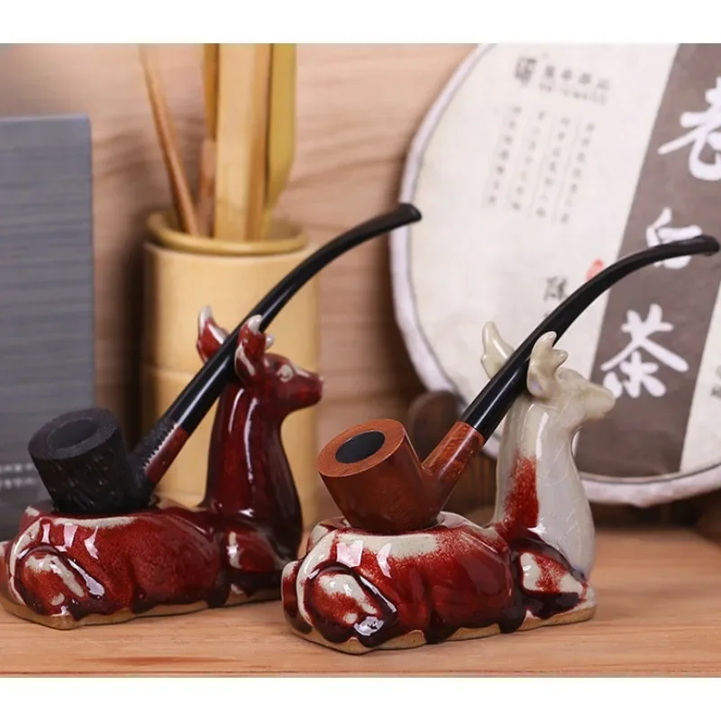 

Wooden Pipes for Smoking Wood Bent Type Pipe Carving Pipes Smoke Tobacco Cigarettes Filter Dismountable Handle Pipe