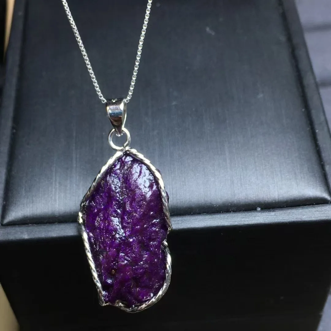 1 Pc Fengbaowu Natural Raw Rough Sugilite Pendant 925 Sterling Silver Irregular Shape Reiki Healing Stone Jewelry Gift