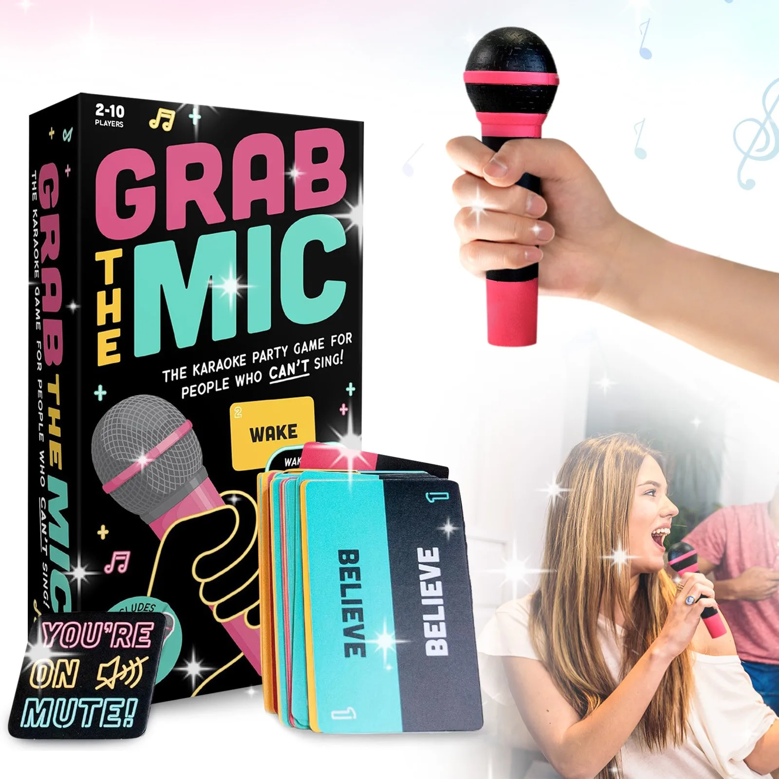 Lucky Egg Exciting Grab The Mic The Family Karaoke Game 2-10 Players Board Game for Bad Singers - 250 Lyric Cards Singer Game