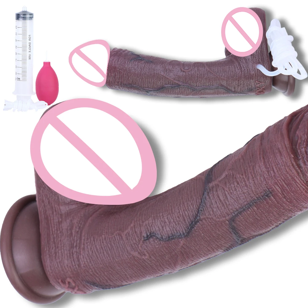 ORALSX Realistic Silicone Ejaculation Dildo Black Soft Squirting Penis Male Genitals Vaginal Masturbation Suction Cup Anal Toy