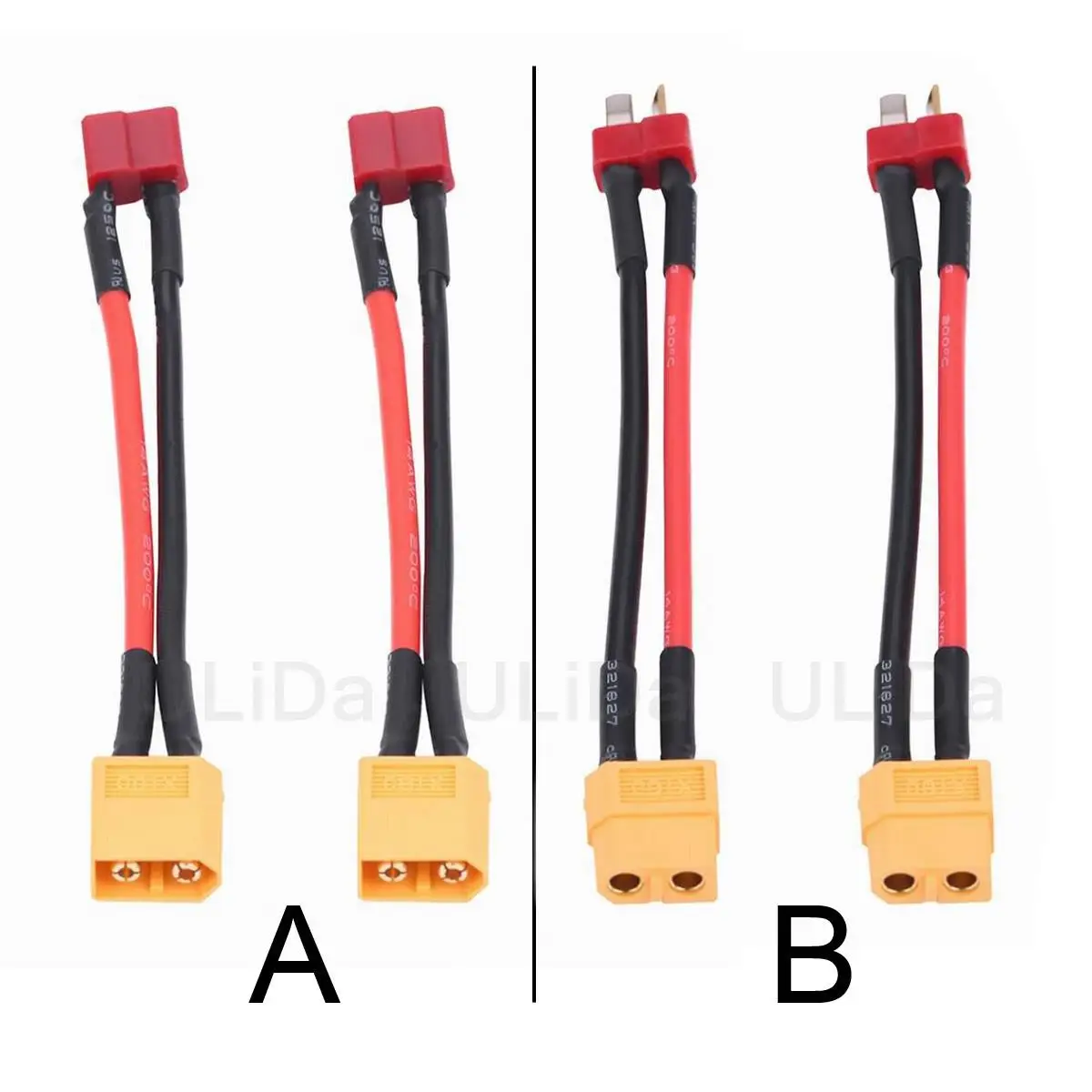 2 szt. XT60 / XT-60 kobiecy męski wtyk typu T (lub XT60 męski na żeński T) Adapter (styl dziekan) kabel do ładowarki 5CM 14AWG