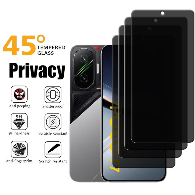 4/3/2/1Pcs For Poco F7 Glass Xiaomi Poco F7 Tempered Glass Protective Anti-Spy HD 9H Cover Glue Privacy Screen Protector Poco F7