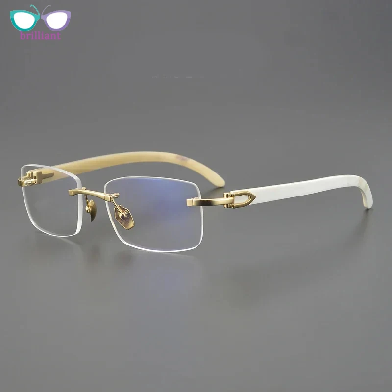 

Natural Water Buffalo Horn Rectangular Men Eyeglass Frame Frameless Design Handmade Optical Glasses Women Myopia Reading Eyewear