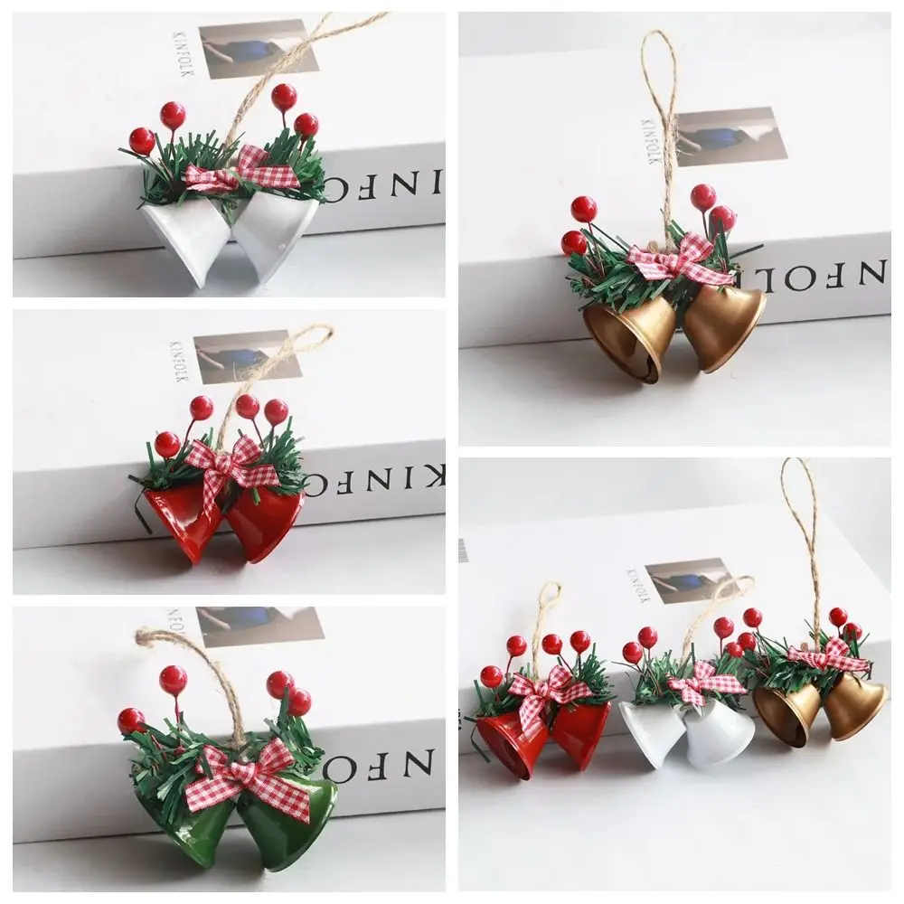 Festive Christmas Double Trumpet Pendants Jingle Iron Craft Christmas Bell Ornaments Xmas Tree Double Trumpet