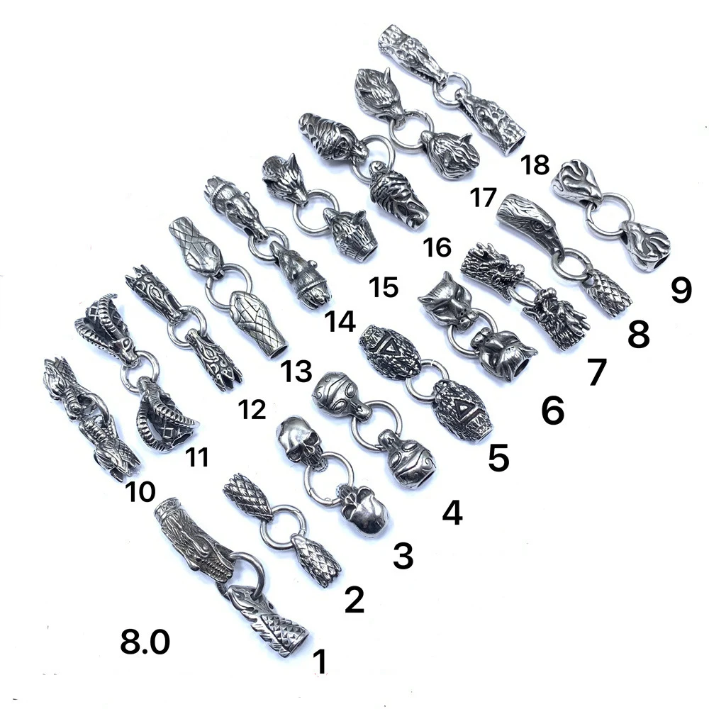 8.0mm ze stali nierdzewnej orzeł wilk zwierząt czaszki głowy złącza dla okrągłej skórzanej bransoletki tworzenia biżuterii DIY bransoletka metalowe klamry