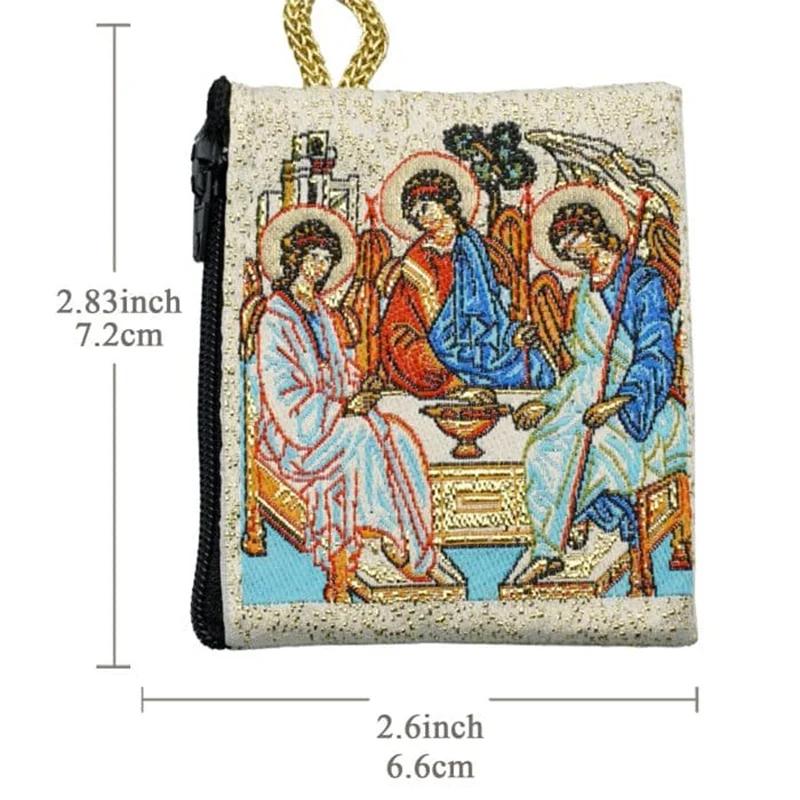 Holy Trinity Prayer Rosary Prayer Bag Religious Jewelry Storage Box Articulos Religiosos Catolico Knitted Jacquard