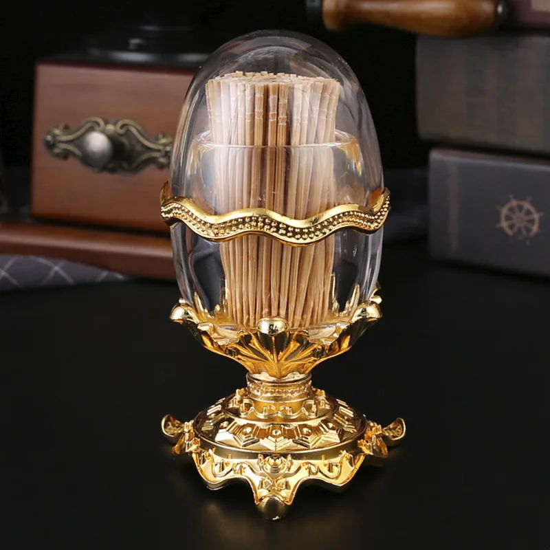 

Nordic Toothpick Box with Lid Creative Alloy Egg-shaped Toothpick Holder for Kitchen Restaurant ornaments