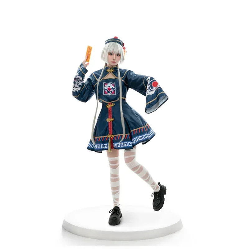 Retro estilo chinês zumbi vampiro cosplay traje dia dos mortos halloween cadáver noiva fantasia vestido lf [5