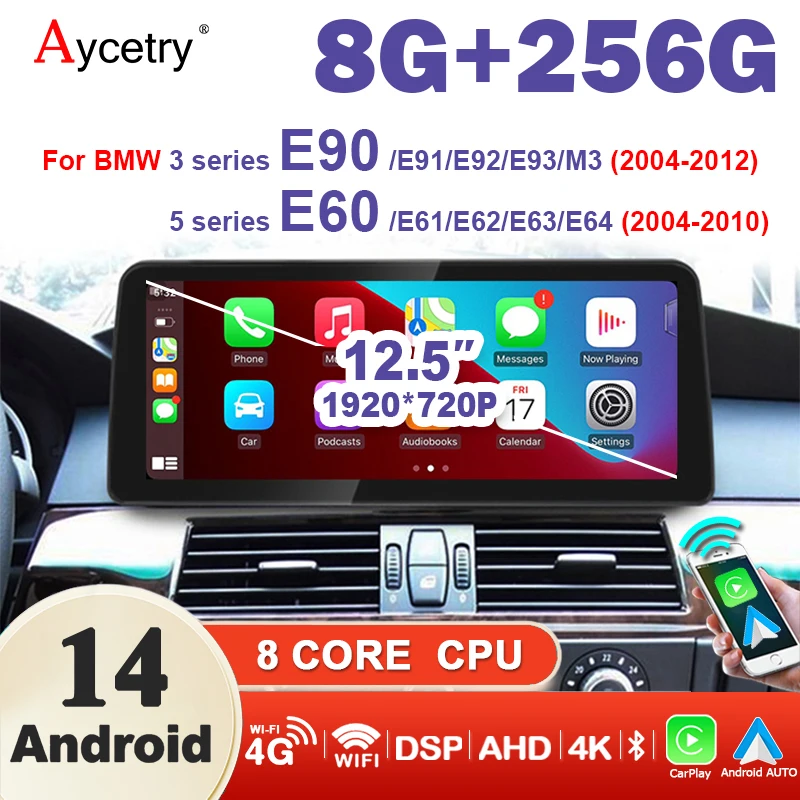 12.5'' Screen Car radio Auto Carplay Android 14 for BMW 5/3 Series E60 E61 E63 E64 E90 E91 E92 Auto radio Multimedia player GPS