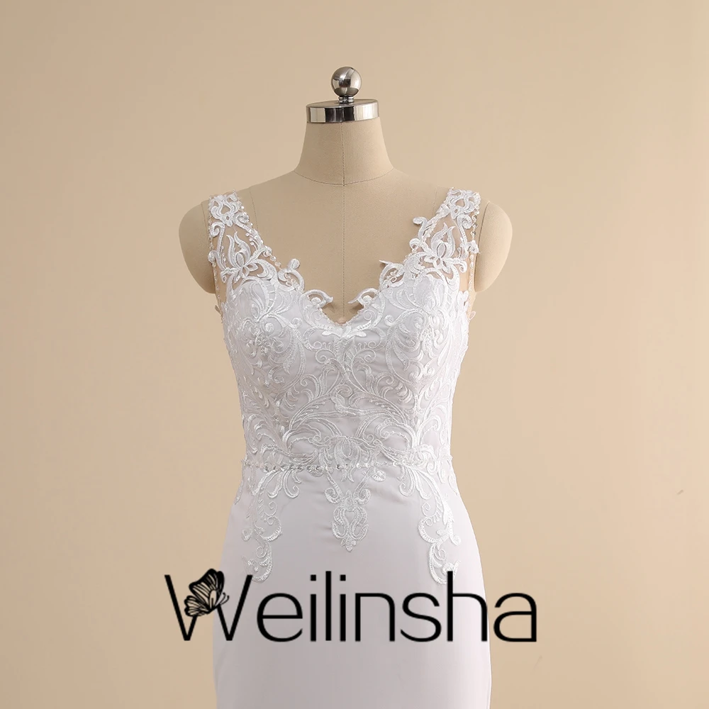 Personalizado weilinsha boné manga bainha lindo vestidos de casamento para as mulheres 2022 rendas até o chão sem mangas vestidos de noiva jérsei