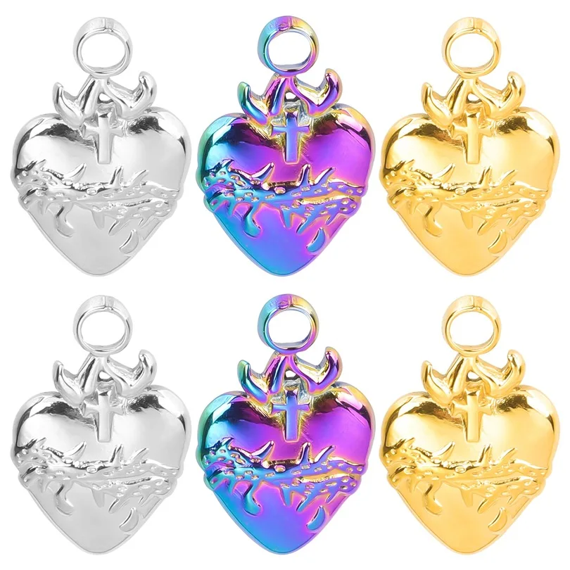 New ins Stainless Steel Heart Charm Vintage Heart Flame Pendant For Fashion Accessories DIY Wholesale Jewelry