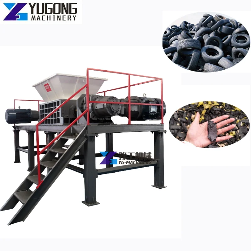 Automatic Waste Truck Tyre Rubber Plastic Recycling Double Shaft Machine Tire Shredder