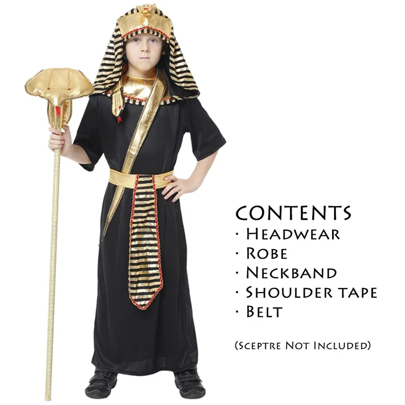 Kids Halloween Costume Ancient Egypt King Pharaoh Emperor Cosplay Outfits Glossy Gold Fancy Clothes Children Party Dress Up！1e