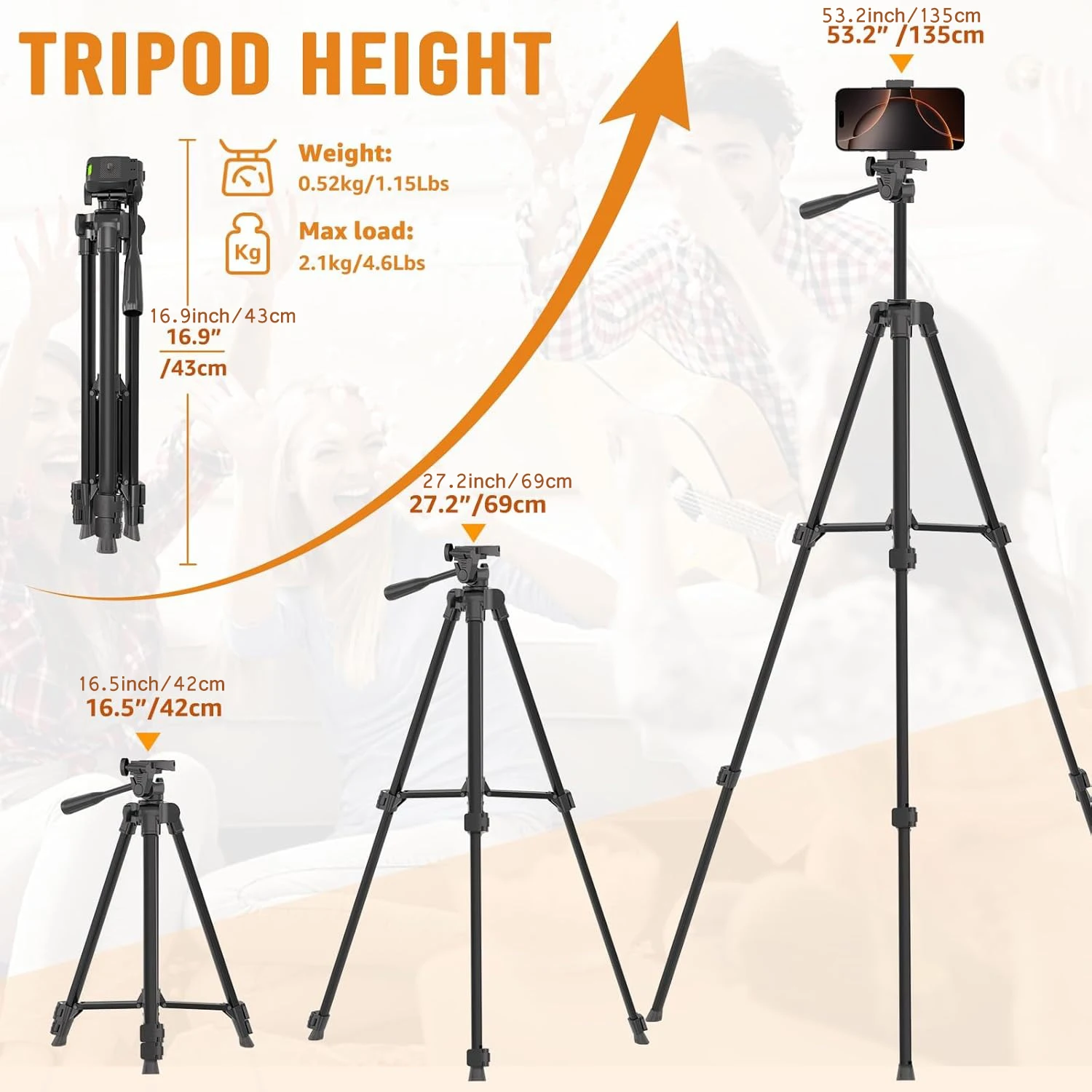 53'' Telefon- und Kamerahalterung Stativständer mit Fernbedienung und Halterung, kompatibel mit tragbarem Handy-Stativ