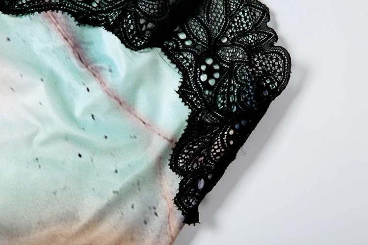 Weird Puss Art Print Sling-Kleid, Damen, Spitze, Patchwork, tiefer Ausschnitt, rückenfrei, hohe Taille, Robe, Midnight Club Party, modisch, langes, figurbetontes Kleid – Detail 7