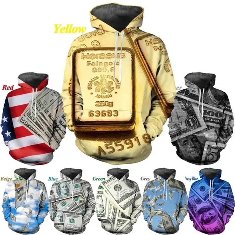 New Men's And Women's Fun Dollar Print 3D Hoodies Hip-hop Street Personalized 3D Graphic Hoodies Mens Clothes Casual Comfortable