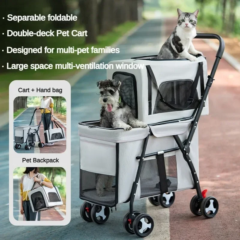 

Double Deck Pets Stroller Folding Dog Cat Strollers Ventilation Portable Carriers Outdoor Travel Pet Products Supplies