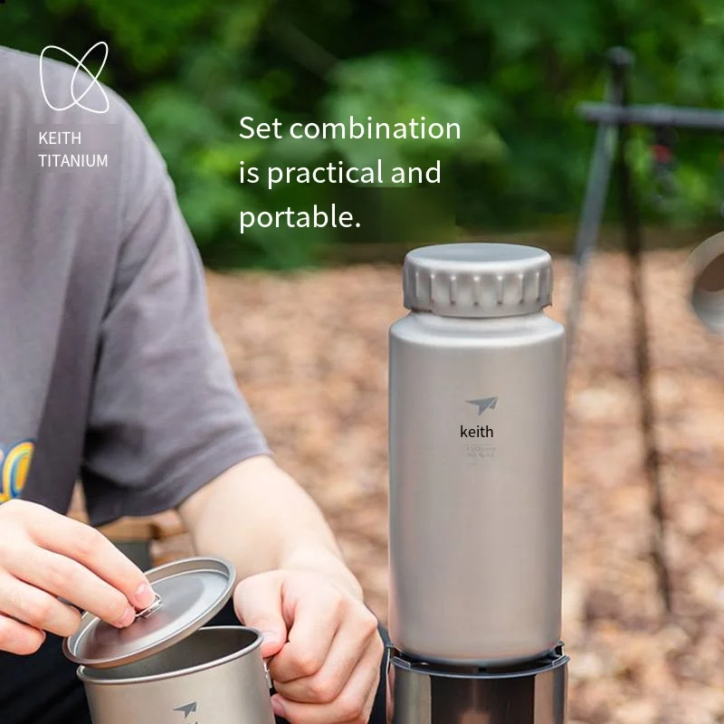 Pure titanium outdoor water cup pot set lightweight open flame heating outdoor water kettle