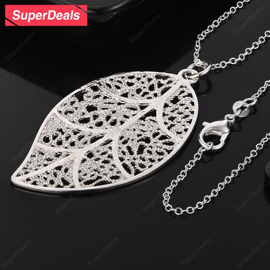

SuperDeals 925 Sterling Silver Hollow Leaf Pendant Necklace For Women Charm Engagement Wedding Party Fashion Design Jewelry Gift