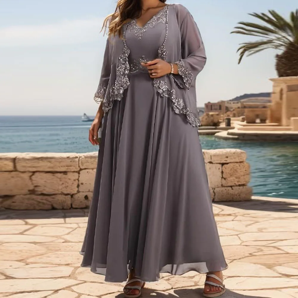 

Customized 2 Piece Mother of The Bride Dresses for Women Appliques Ankle Length Wedding Guest Dress with Jacket 2025