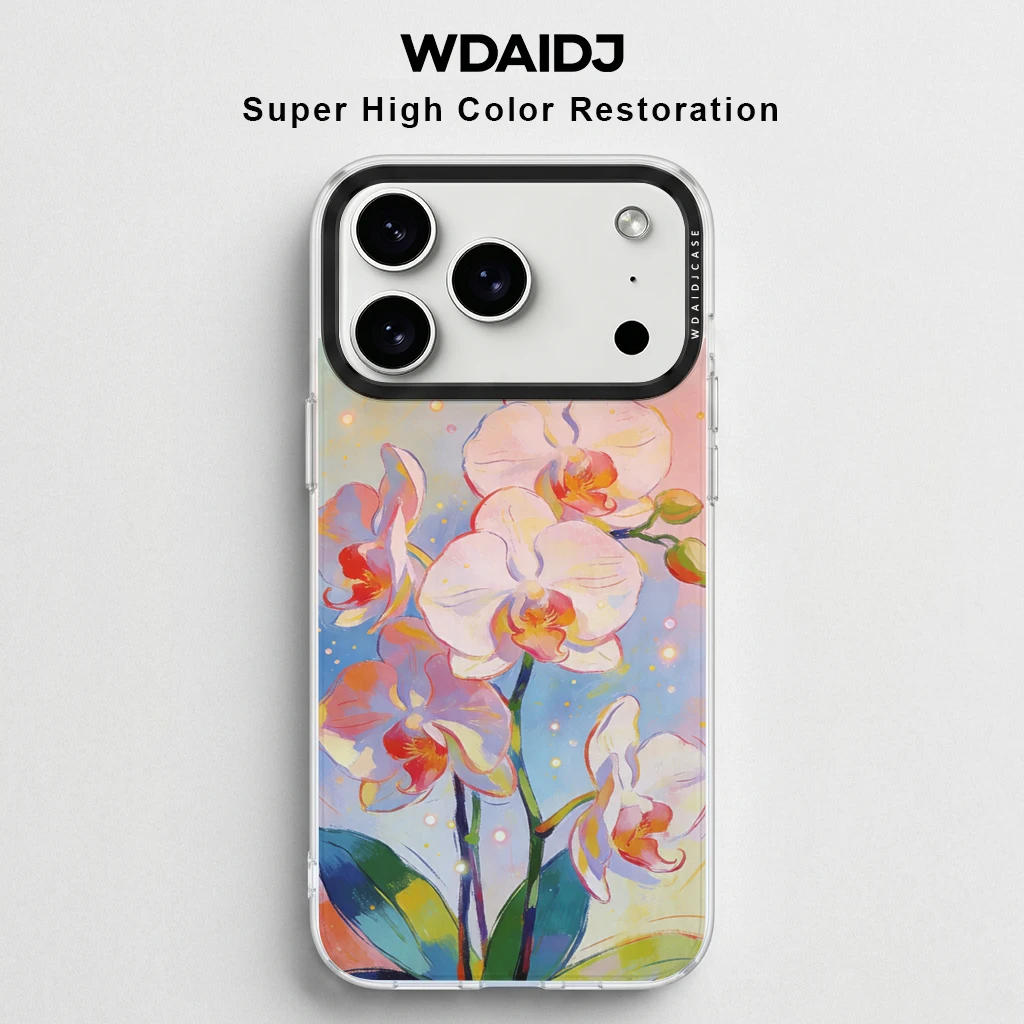 

Colorful Orchid Print Phone Case For iPhone 13 14 15 16 17 Anti Scratch Flexible Case With Watercolor Orchids On Gradient
